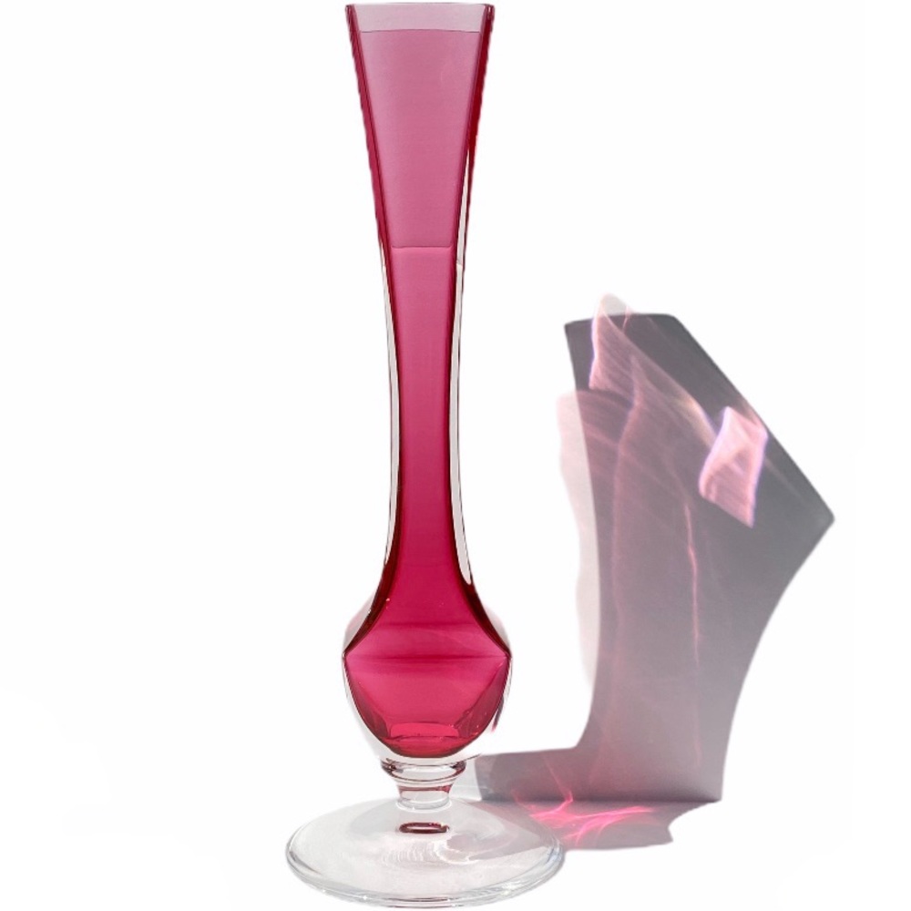 Val St Lambert • Signed Vintage Cranberry Bud Vase - Picture 2 of 12